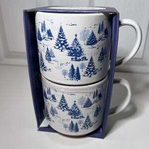 Blue Italian Looking Christmas Tree mug set